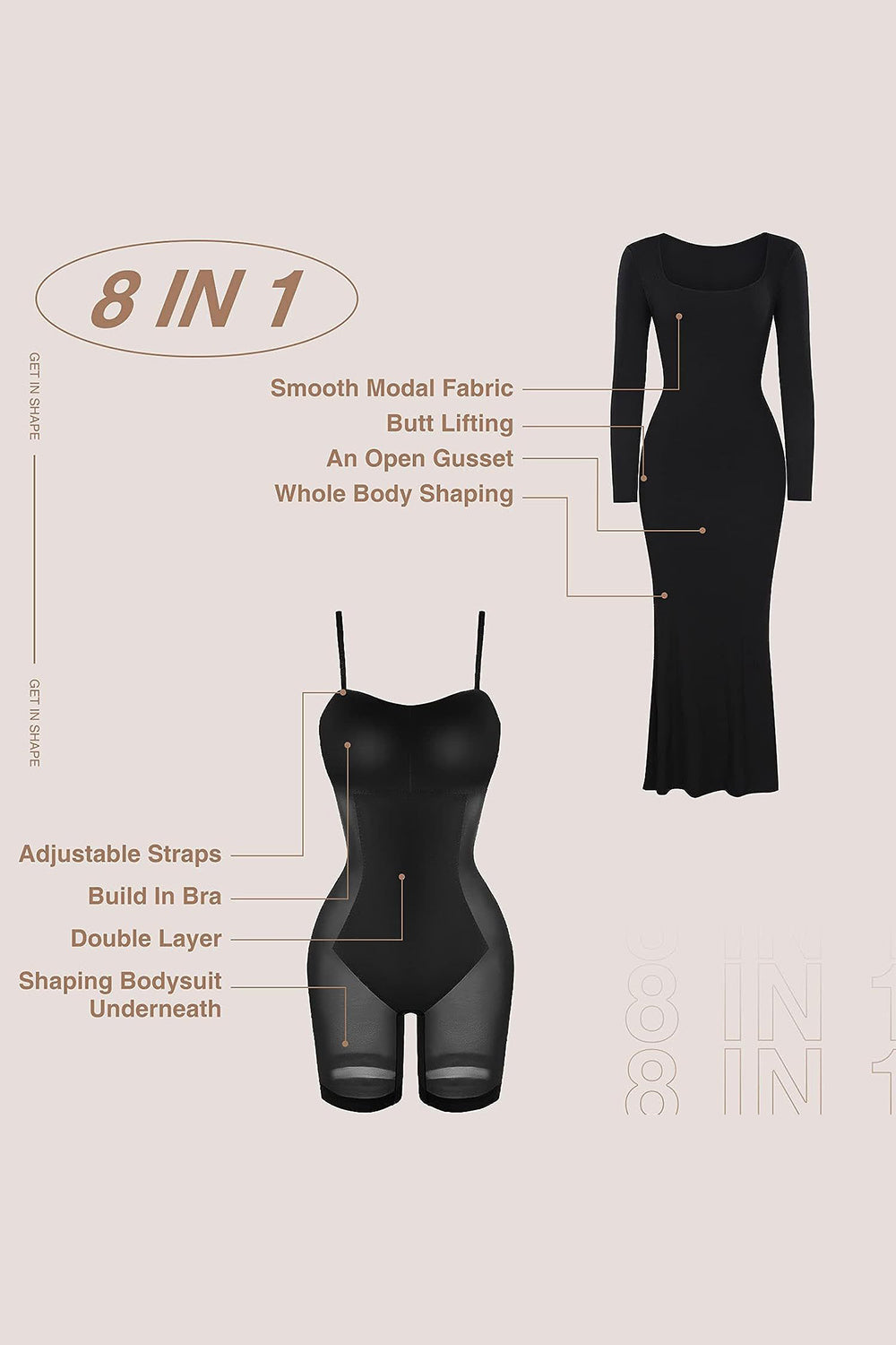 Basic Bae Built-In Shapewear Square Neck Long Sleeve Maxi Dress - Folded Express