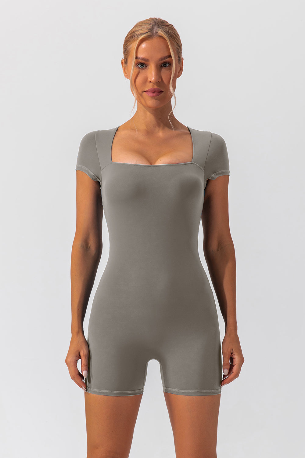 Square Neck Cap Sleeve Active Romper - Folded Express