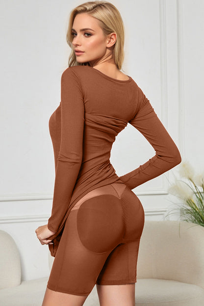 Basic Bae Built-In Shapewear Square Neck Long Sleeve Maxi Dress - Folded Express