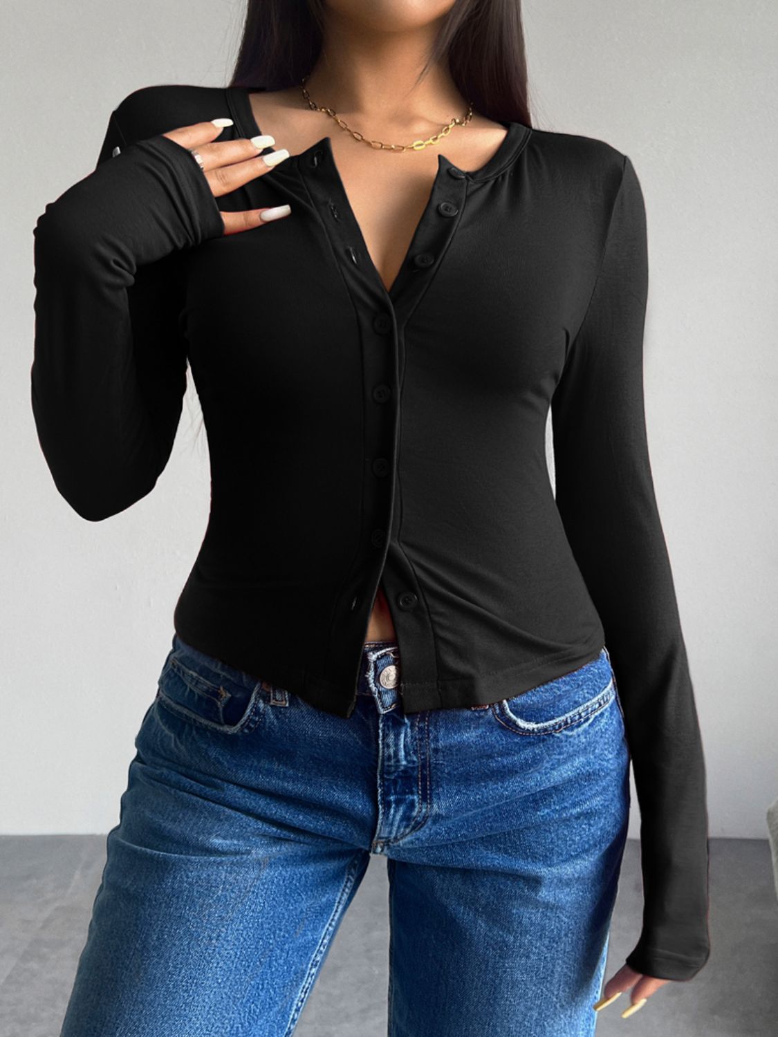 Devine Button Up Long Sleeve T-Shirt - Folded Express