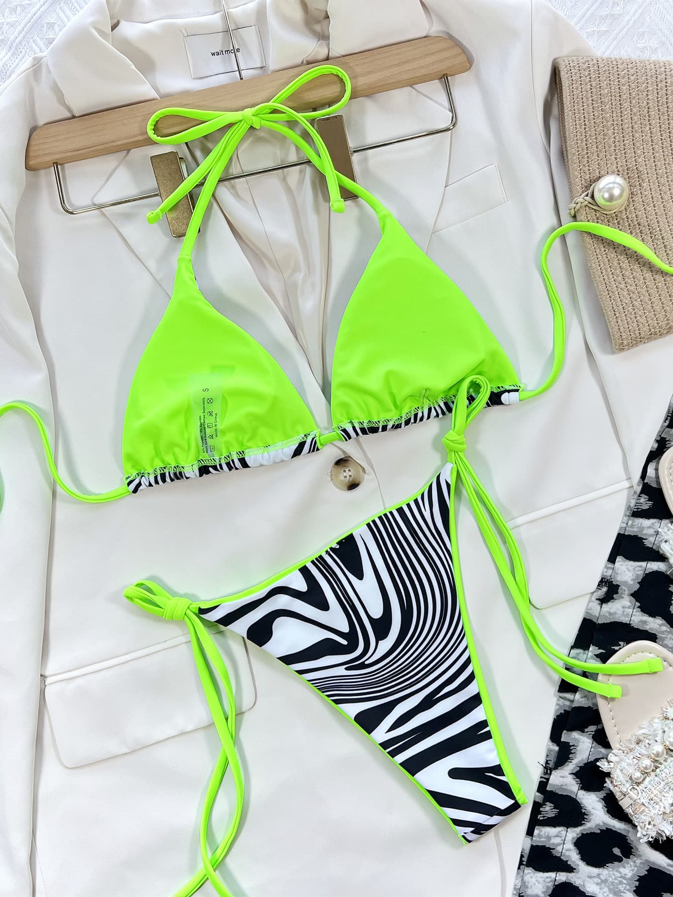 Zebra Print Halter Neck Bikini Set - Folded Express