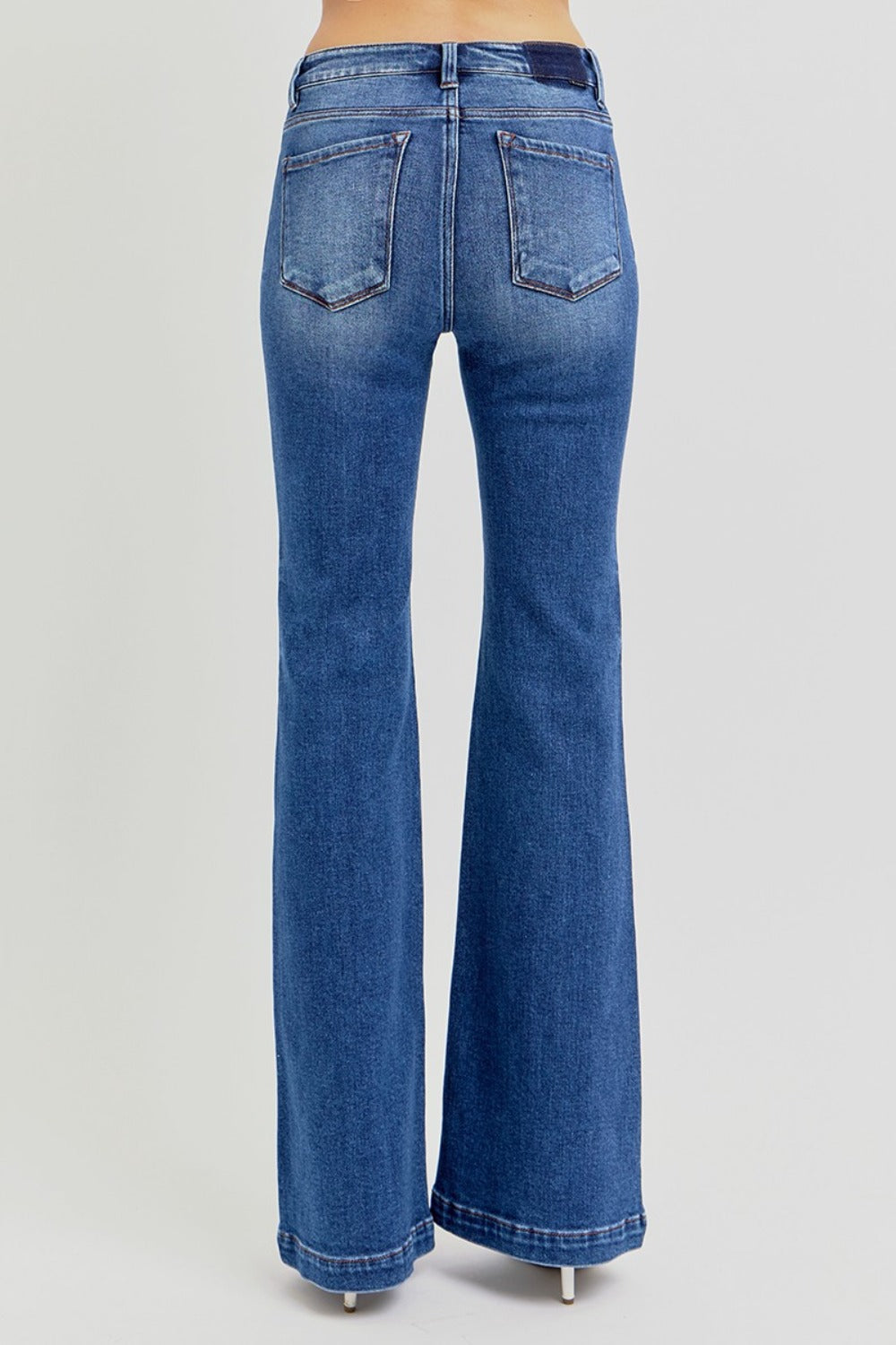 RISEN Full Size Low Rise Flare Jeans with Pockets - Folded Express