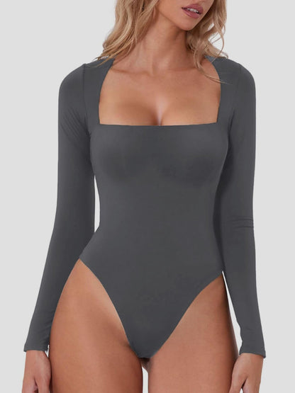 Square Neck Long Sleeve Bodysuit - Folded Express