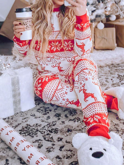 Full Size Christmas Element Round Neck Top and Pants Set - Folded Express