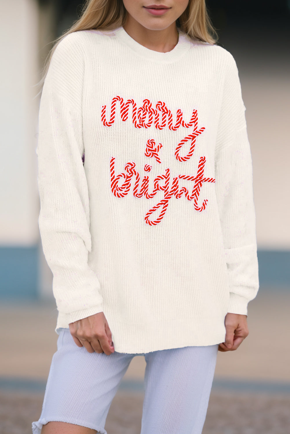 MERRY & BRIGHT Round Neck Sweater - Folded Express