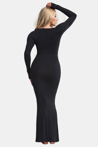 Basic Bae Built-In Shapewear Square Neck Long Sleeve Maxi Dress - Folded Express