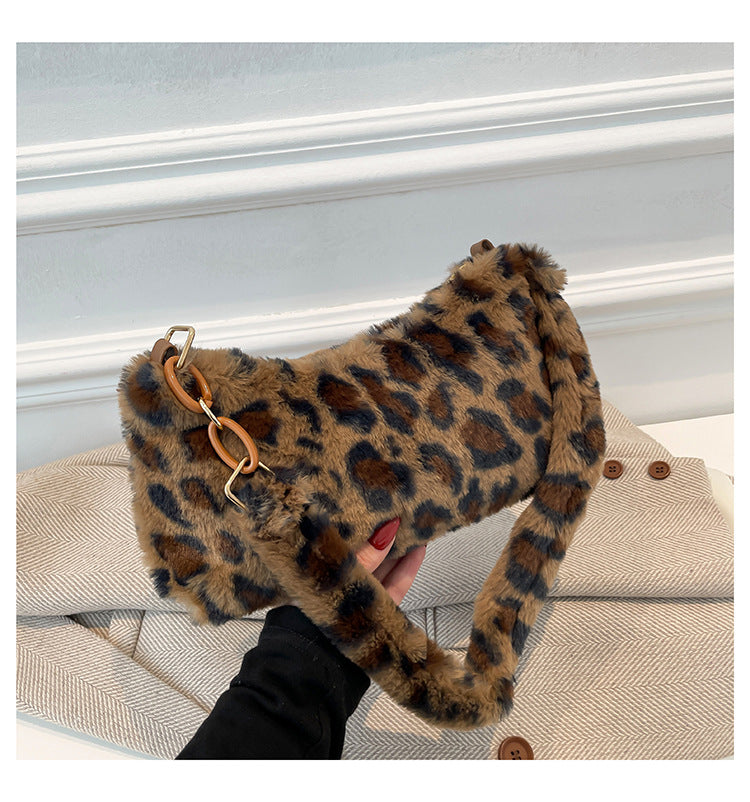 Leopard Fluff Shoulder Bag - Folded Express