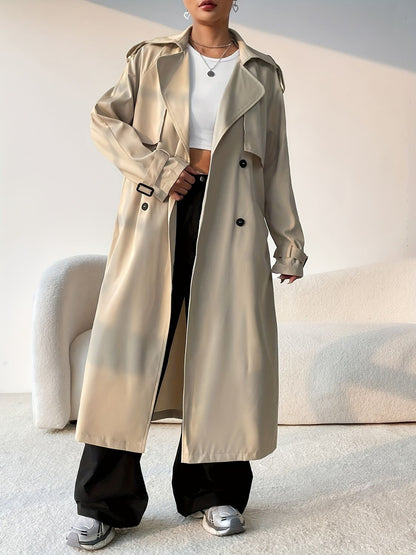 Collared Neck Long Sleeve Longline Trench Coat - Folded Express