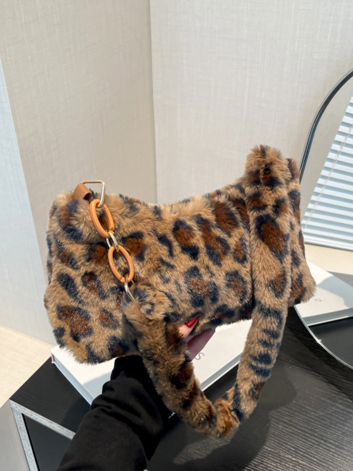 Leopard Fluff Shoulder Bag - Folded Express