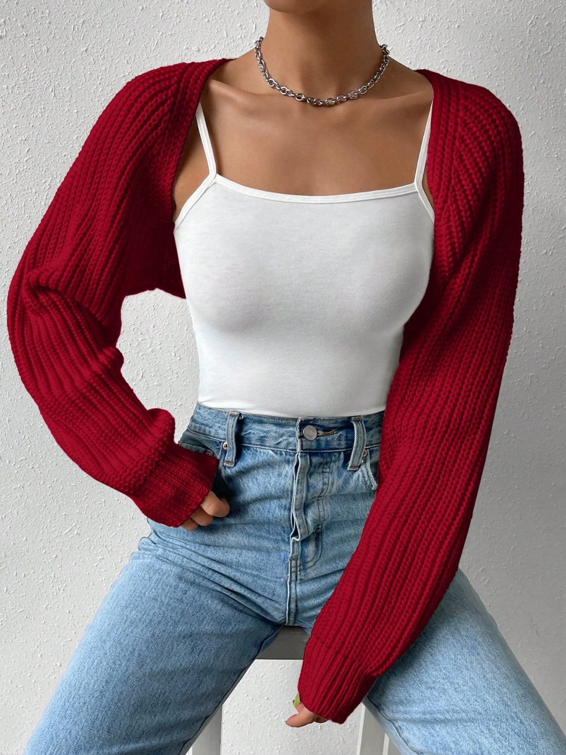 Honey Open Front Long Sleeve Cropped Cardigan - Folded Express