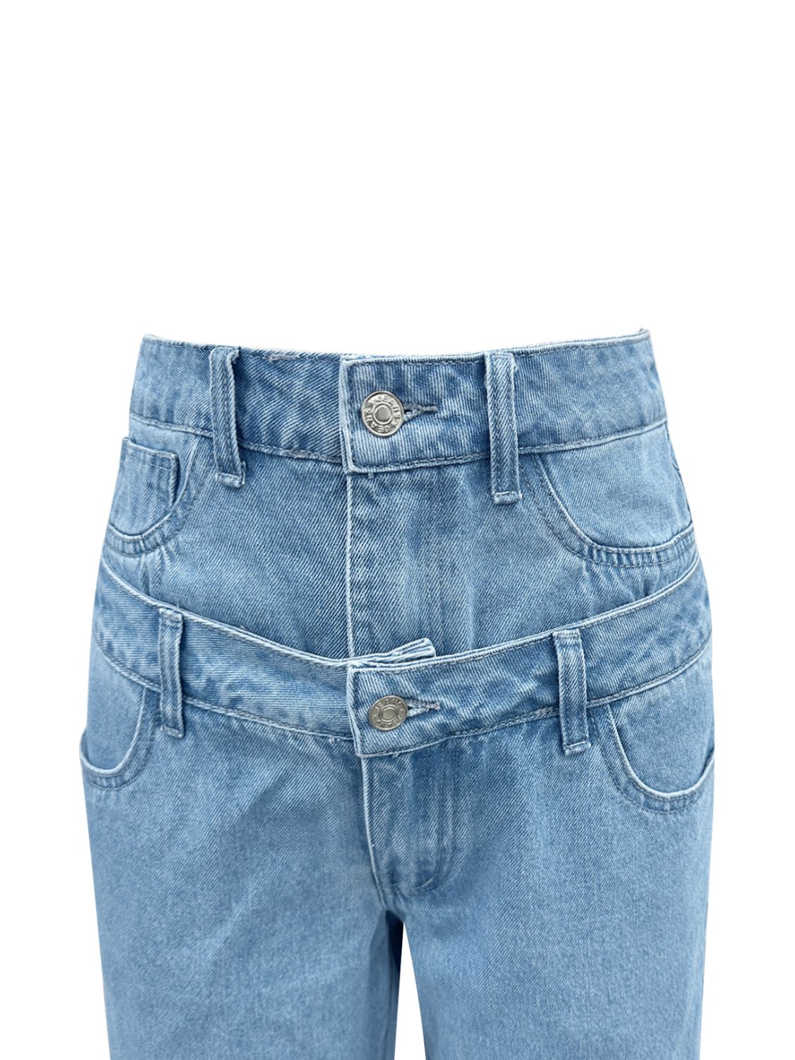 Faux Layered High Waist Jeans - Folded Express