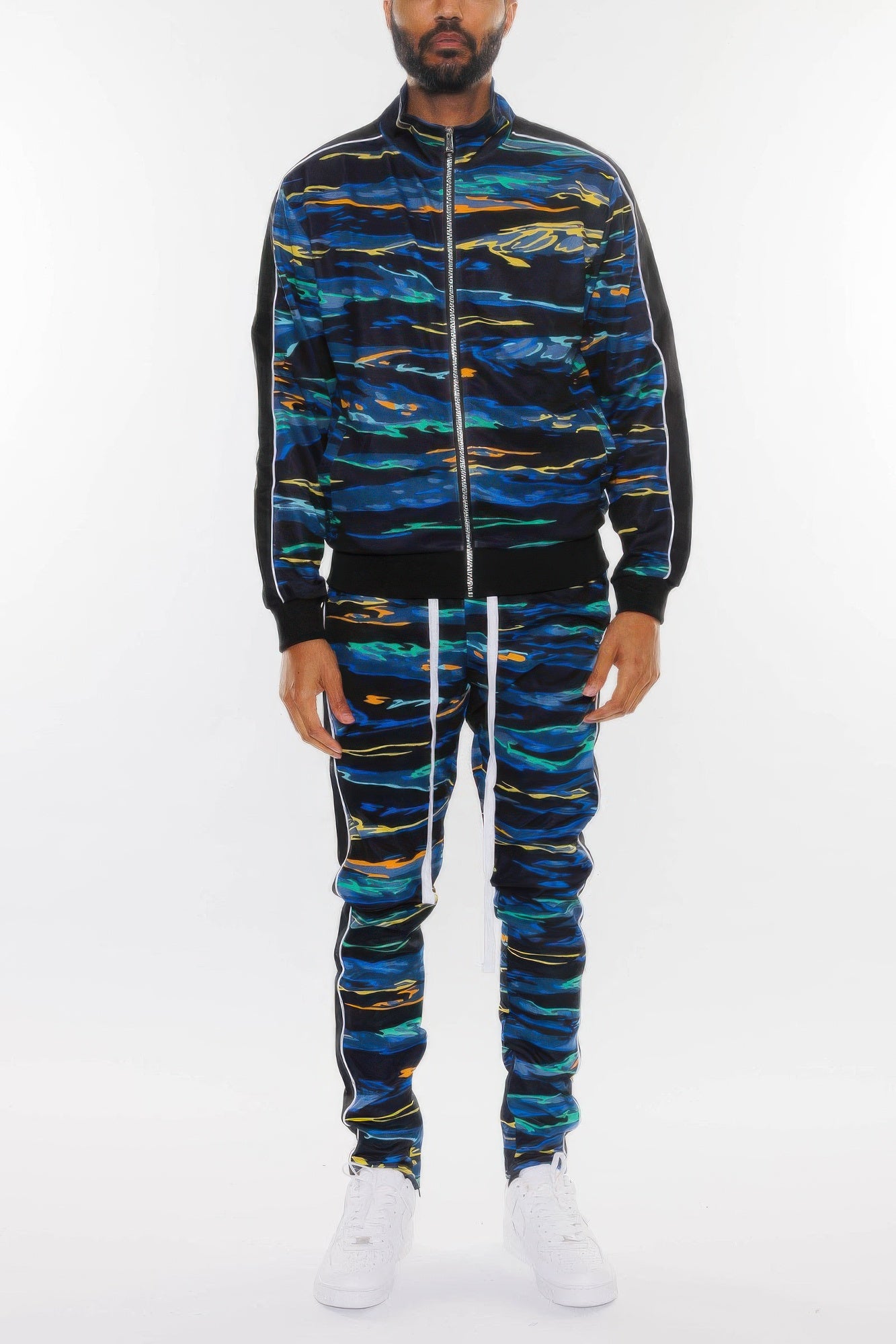 Mens Print Full Zip Track Suit Set