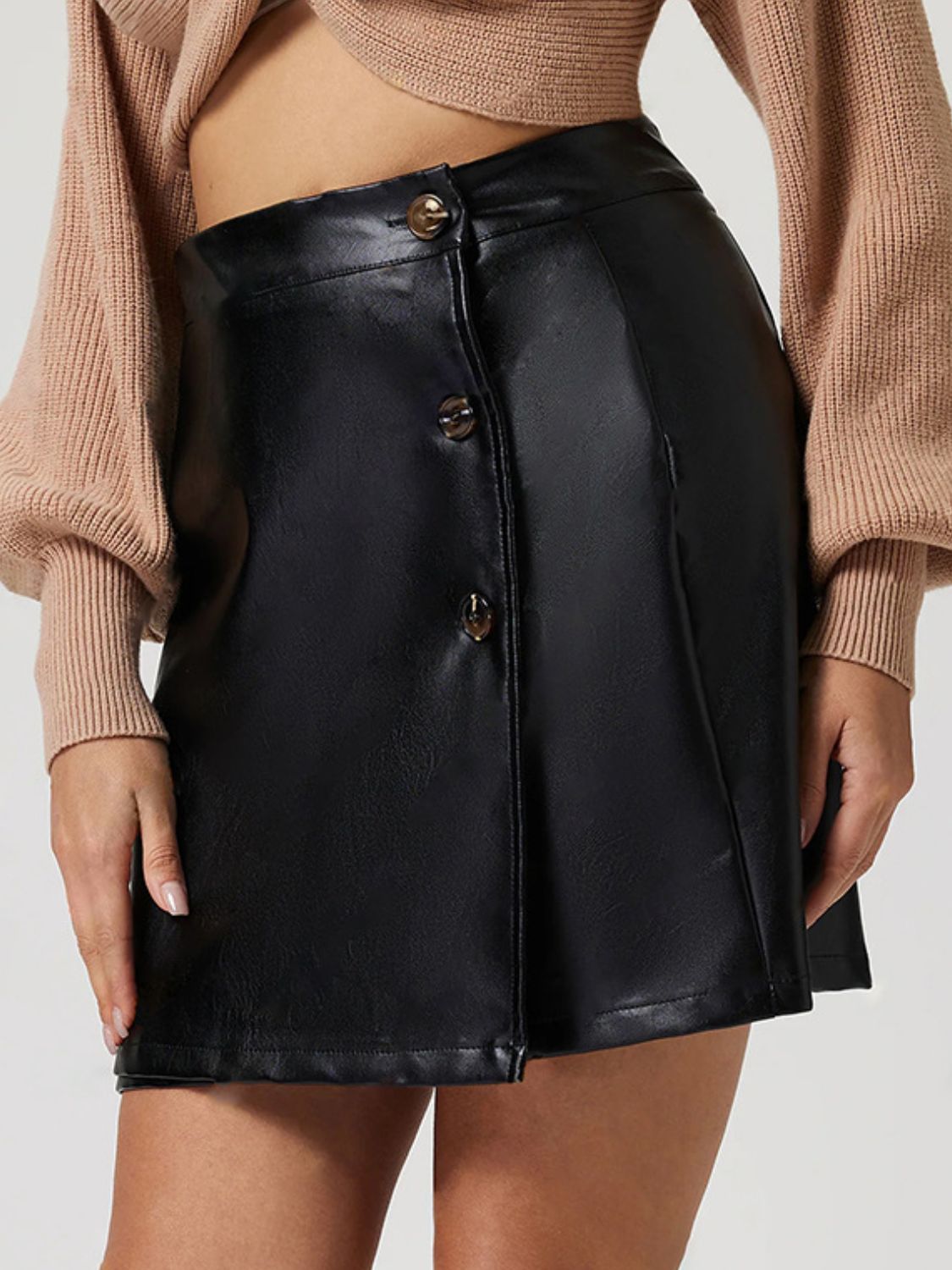 Buttoned High Rise Mini Skirt - Folded Express