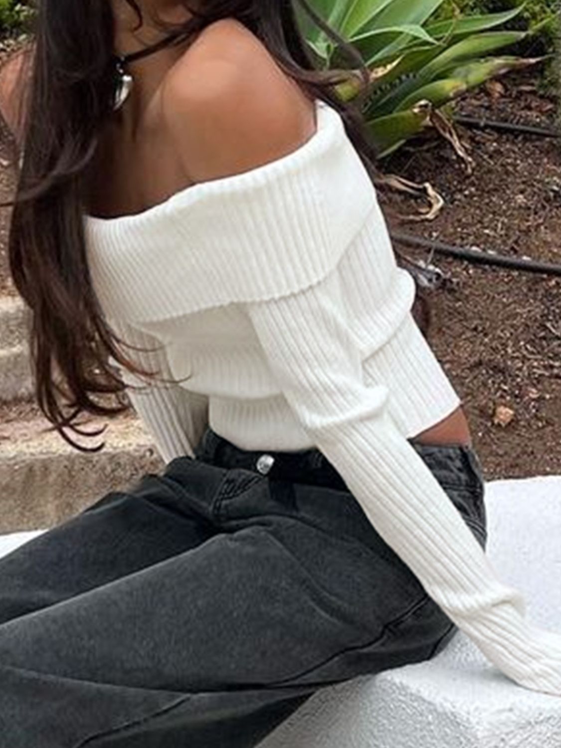 Perfee Off Shoulder Long Sleeve Sweater - Folded Express