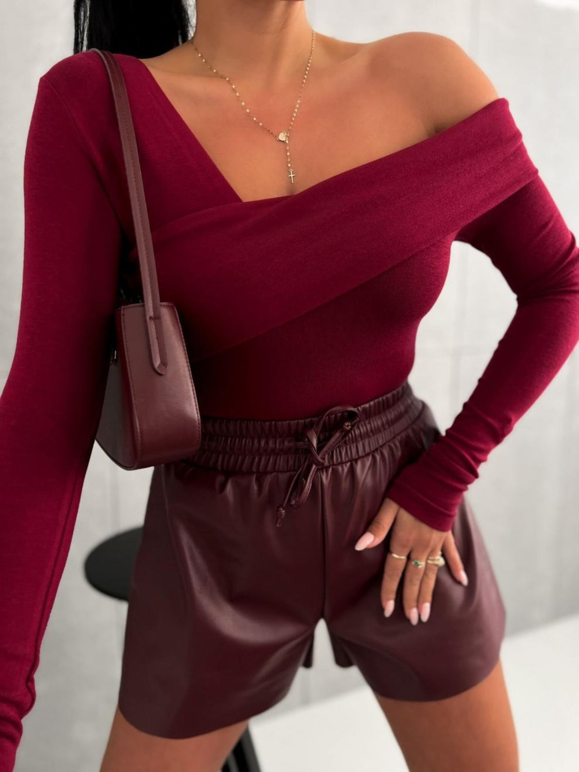 Asymmetrical Single Shoulder Long Sleeve T-Shirt - Folded Express