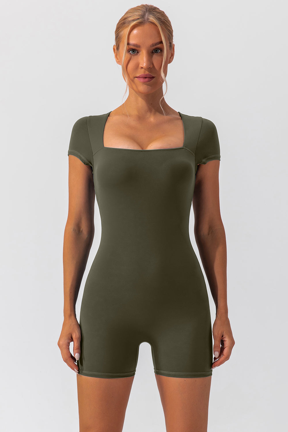 Square Neck Cap Sleeve Active Romper - Folded Express