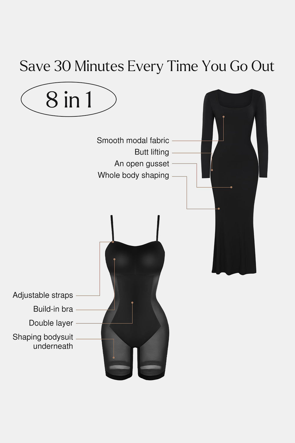 Basic Bae Built-In Shapewear Square Neck Long Sleeve Maxi Dress - Folded Express