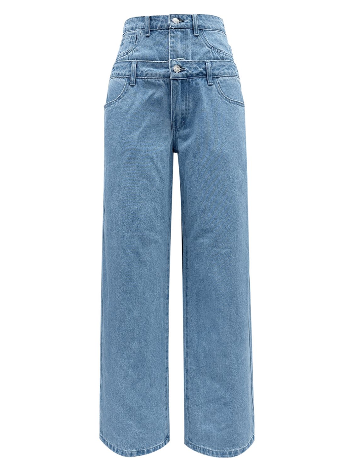 Faux Layered High Waist Jeans - Folded Express