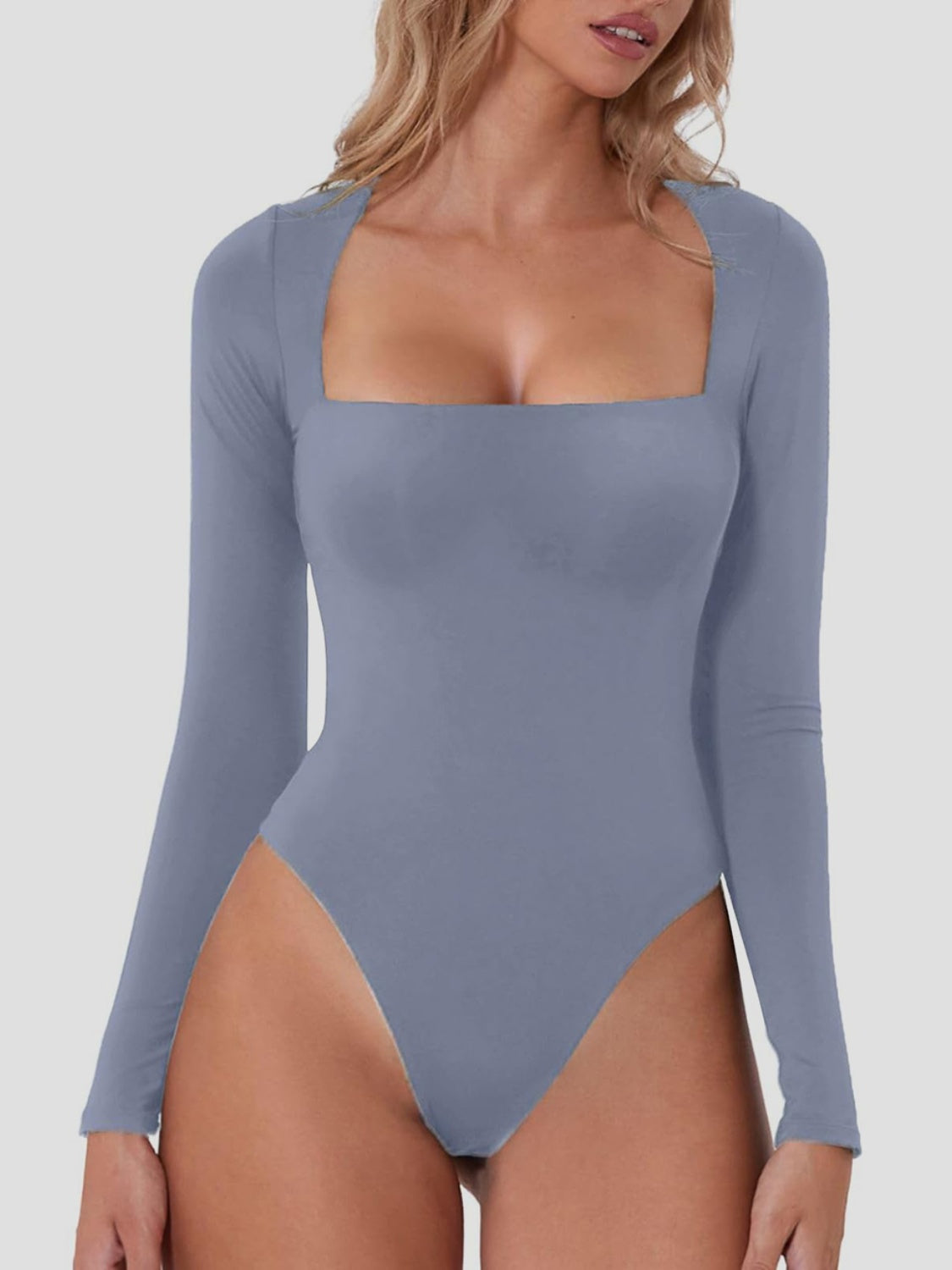 Square Neck Long Sleeve Bodysuit - Folded Express