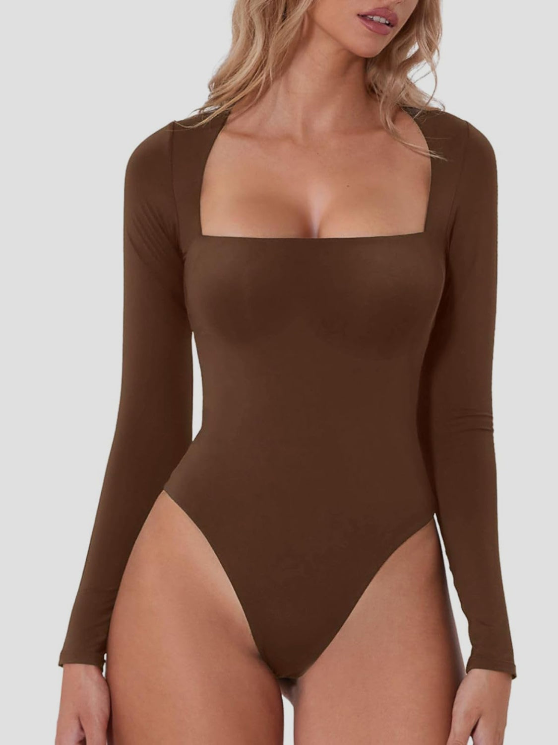 Square Neck Long Sleeve Bodysuit - Folded Express