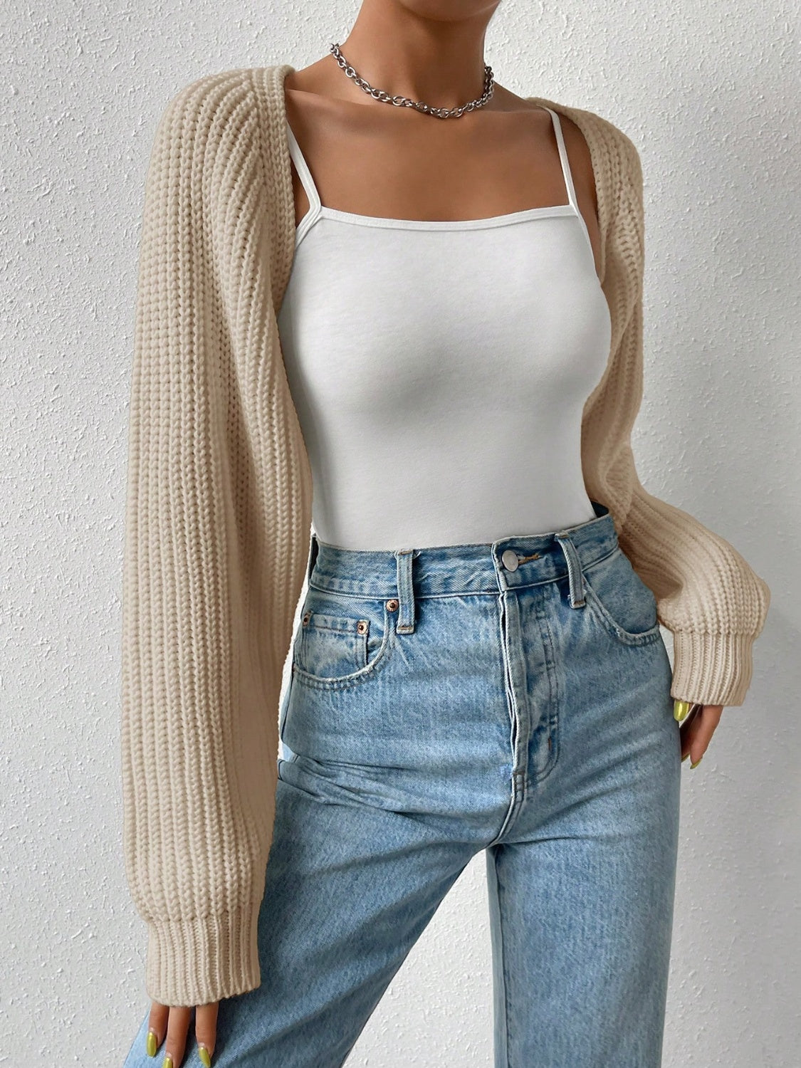 Honey Open Front Long Sleeve Cropped Cardigan - Folded Express