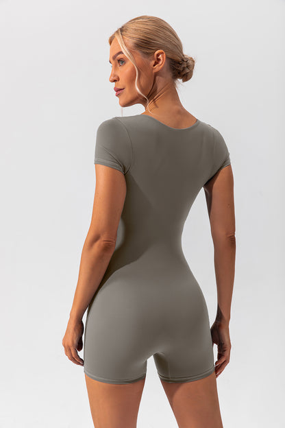 Square Neck Cap Sleeve Active Romper - Folded Express