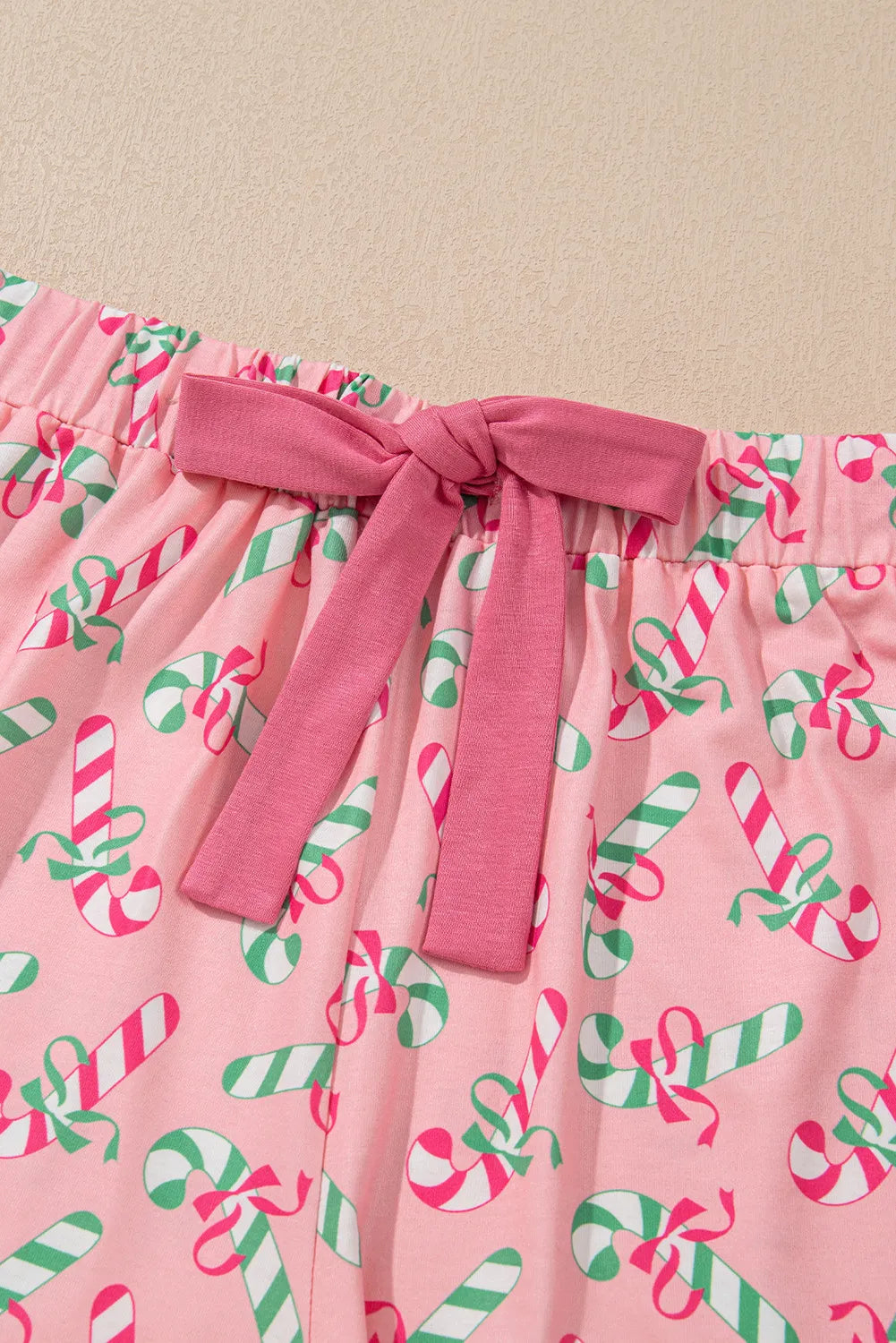 Candy Cane Collared Neck Top and Shorts Lounge Set - Folded Express