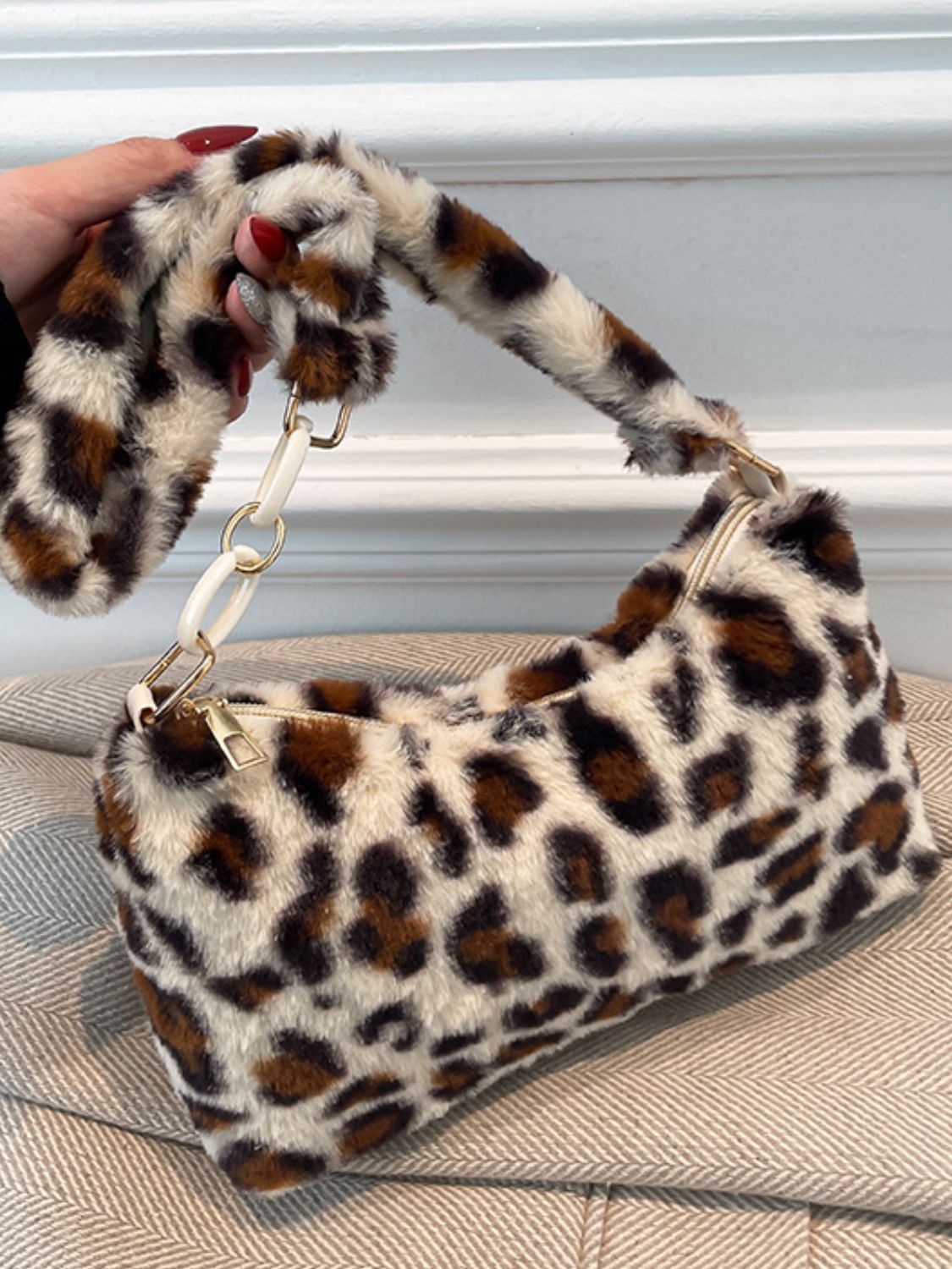 Leopard Fluff Shoulder Bag - Folded Express