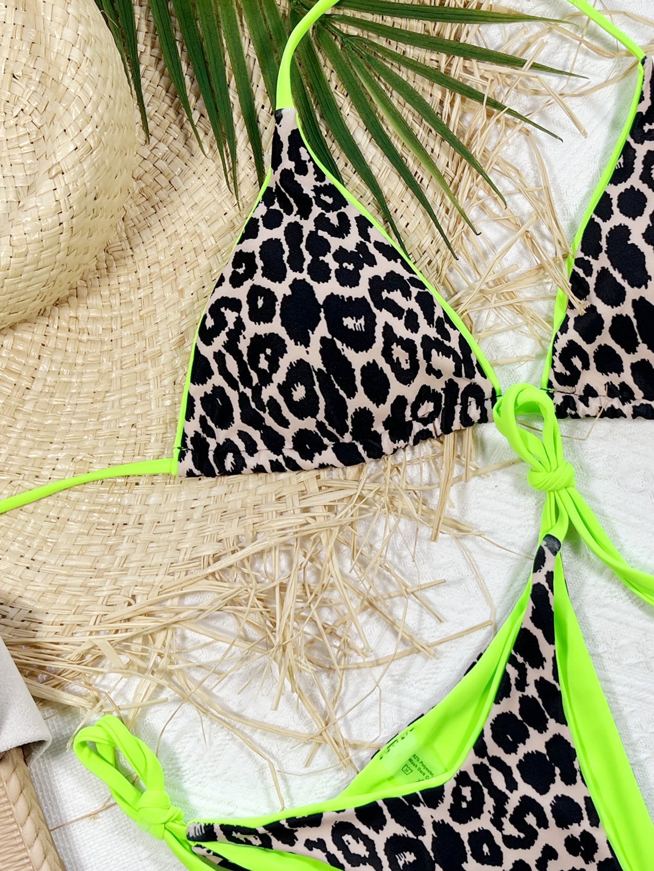 Leopard Print Halter Neck Tie Side Bikini Set - Folded Express